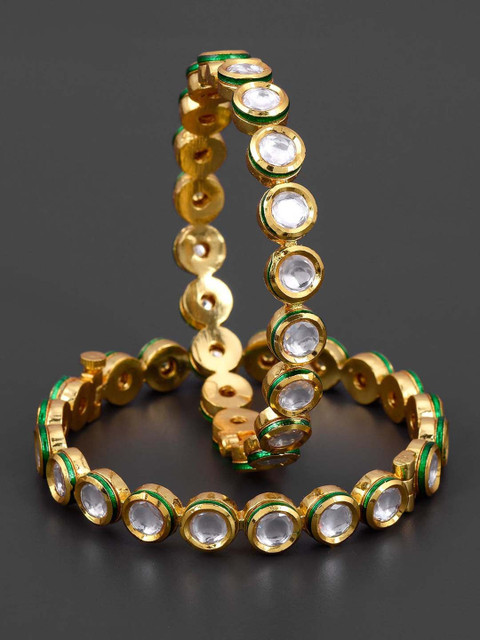 

Tistabene Set of 2 Gold-Plated White Traditional Kundan Meena Kada Bangle