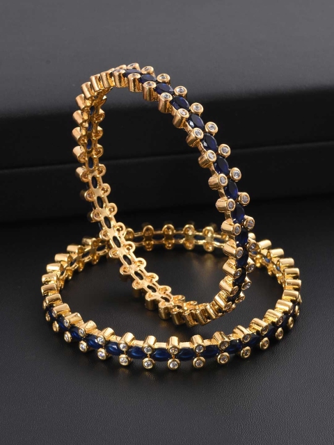 

Tistabene Set Of 2 Gold-Plated White & Blue Stone-Studded Bangles