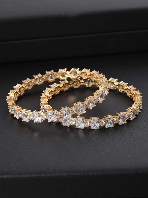 

Tistabene Set Of 2 Gold-Plated White Stone-Studded Bangles