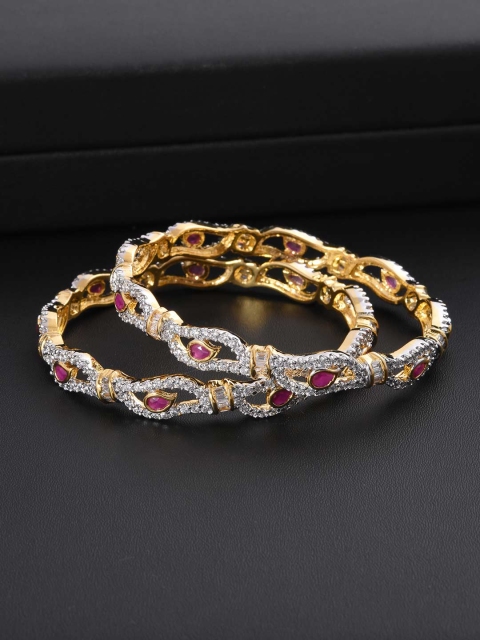 

Tistabene Set Of 2 Gold-Plated White & Red Stone Studded Bangles