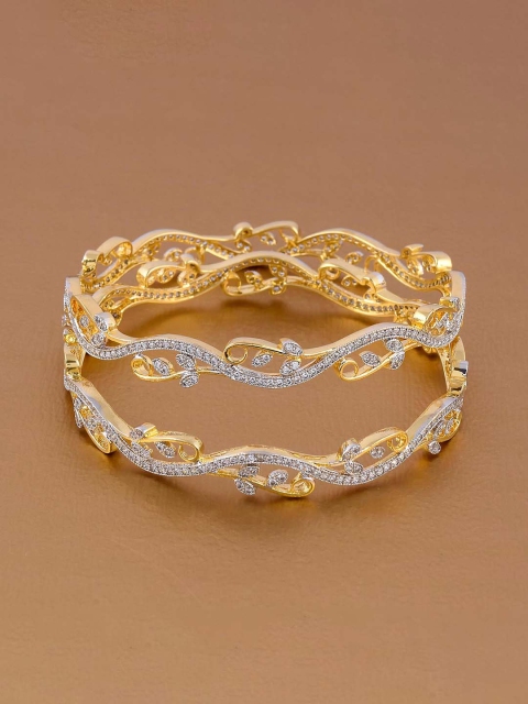 

Tistabene Set Of 2 Gold-Plated White Stone-Studded Contemporary Modern Kada Bangles