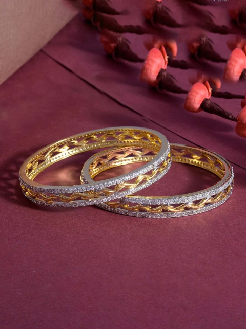 

Tistabene Set Of 2 Gold-Plated White Stone-Studded Contemporary Modern Kada Bangles