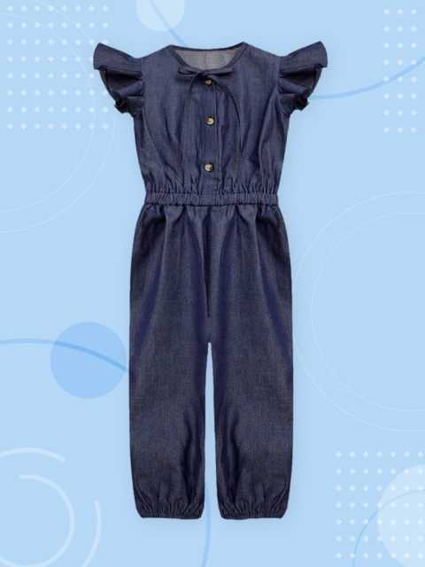 

A.T.U.N. Girls Navy Blue Solid Pure Cotton Jumpsuit