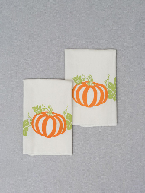 

The Yellow Dwelling Set of 2 Orange & White Printed Pure Cotton Table Napkins