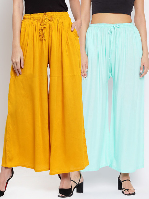 

Clora Creation Women Yellow & Blue Pack of 2 Flared Palazzos