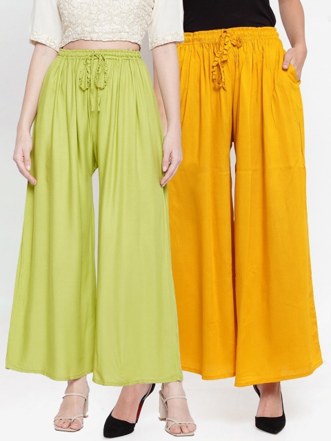 

Clora Creation Women Pack Of 2 Yellow & Green Flared Knitted Ethnic Palazzos