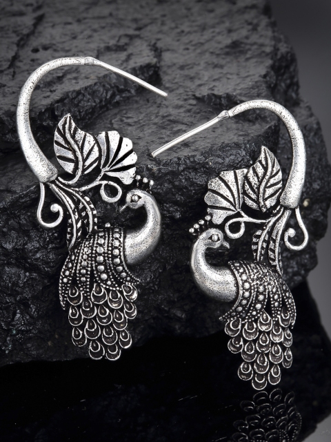 

PANASH Silver-Toned Oxidized Peacock Shaped Earrings