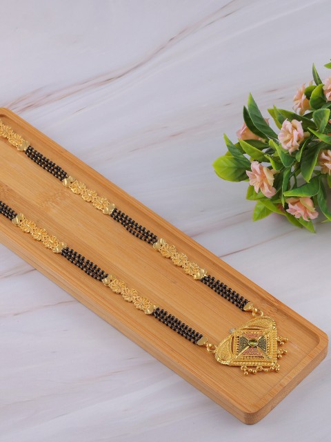 

Brandsoon 1 Gram Gold-Plated Black Beaded Mangalsutra
