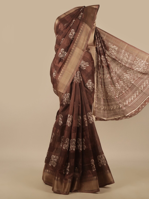 

Pothys Brown & White Floral Zari Saree