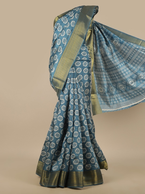 

Pothys Blue & White Floral Printed Zari Saree
