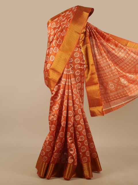 

Pothys Rust & Off-White Ethnic Motifs Printed Zari Saree