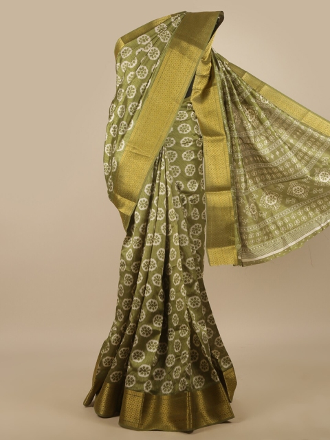 

Pothys Green & White Floral Zari Saree