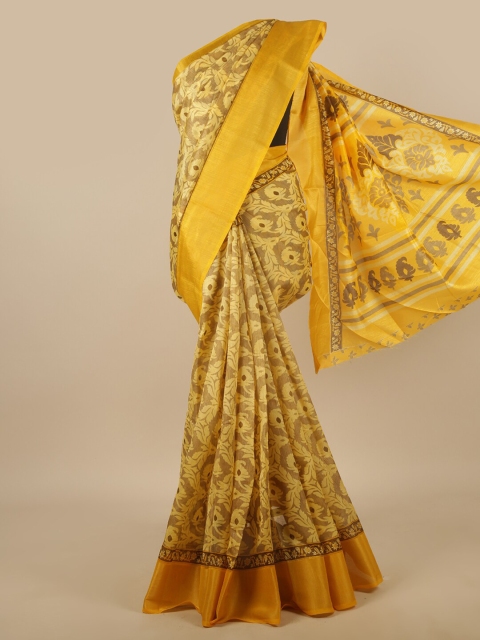 

Pothys Yellow & Khaki Ethnic Motifs Saree