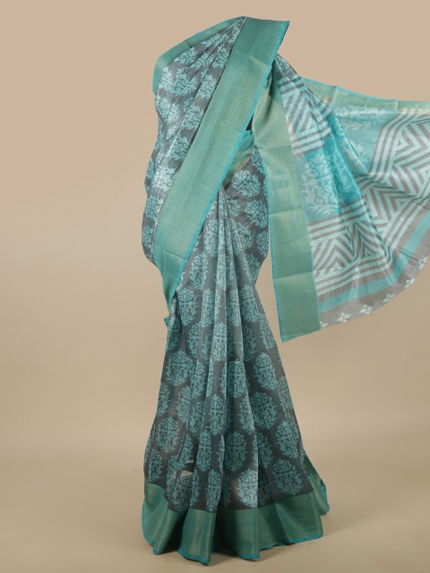 

Pothys Blue & Grey Ethnic Motifs Printed Zari Saree