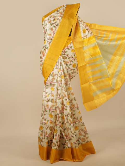 

Pothys White & Yellow Floral Printed Zari Saree