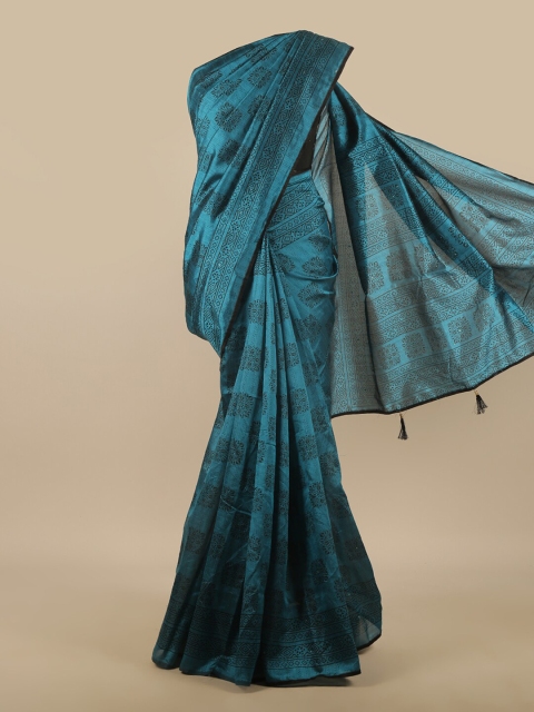 

Pothys Teal & Black Floral Printed Saree