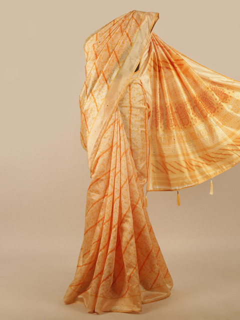 

Pothys Yellow & Cream-Coloured Floral Saree