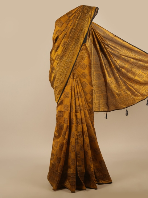 

Pothys Mustard Yellow & Black Ethnic Motifs Printed Saree
