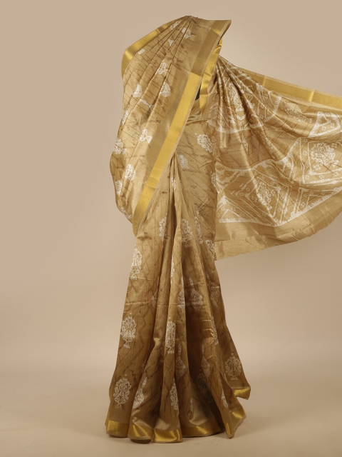 

Pothys Khaki & White Floral Zari Saree
