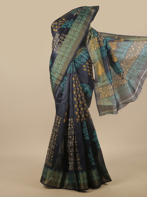 

Pothys Blue & Yellow Floral Saree