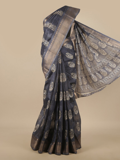 

Pothys Grey & Beige Ethnic Motifs Printed Zari Saree