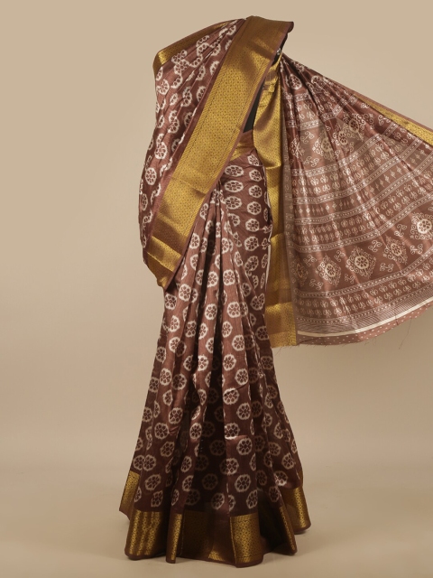 

Pothys Brown & White Floral Zari Saree