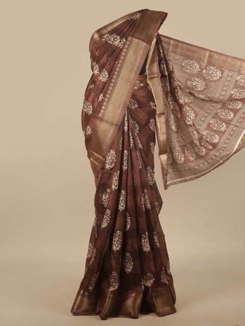 

Pothys Brown & White Ethnic Motifs Zari Saree