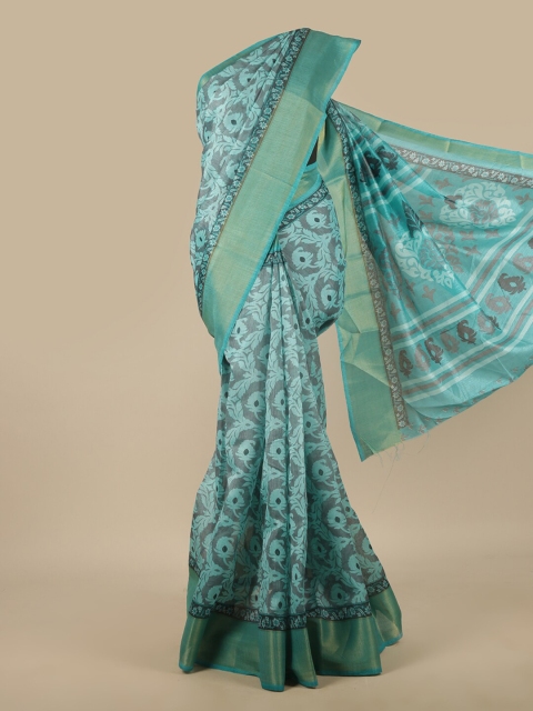 

Pothys Blue Ethnic Motifs Printed Cotton Blend Saree