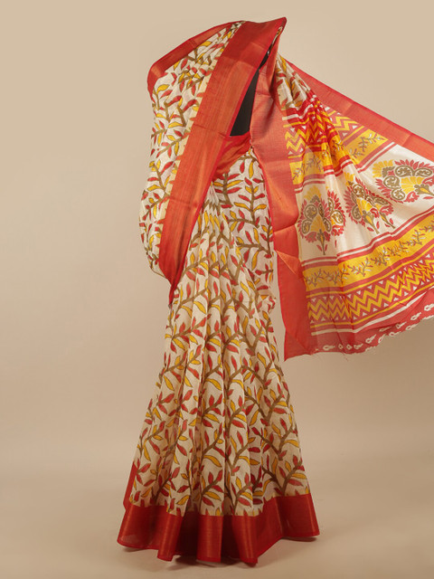 

Pothys Off-White & Red Floral Printed Zari Saree