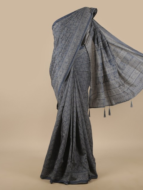 

Pothys Blue Floral Printed Cotton Blend Saree