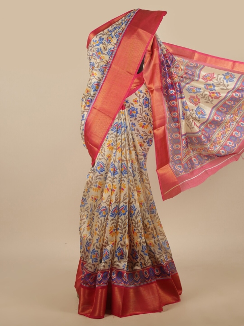

Pothys Cream-Coloured Floral Printed Cotton Blend Saree
