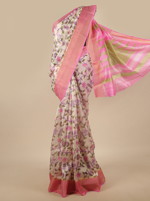 

Pothys White & Pink Floral Saree