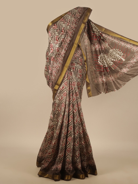 

Pothys Brown & Gold-Toned Ethnic Motifs Printed Zari Border Saree