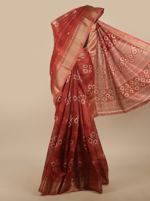 

Pothys Maroon & Off White Bandhani Zari Saree