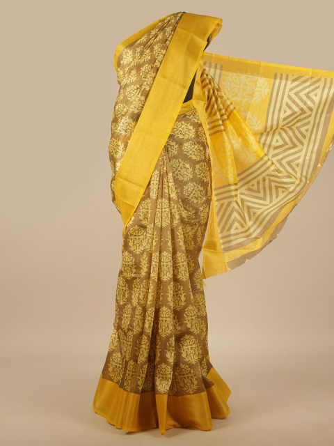 

Pothys Yellow & Green Floral Zari Saree