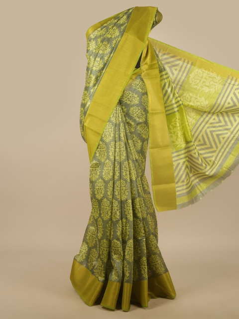 

Pothys Green & Grey Floral Printed Zari Saree