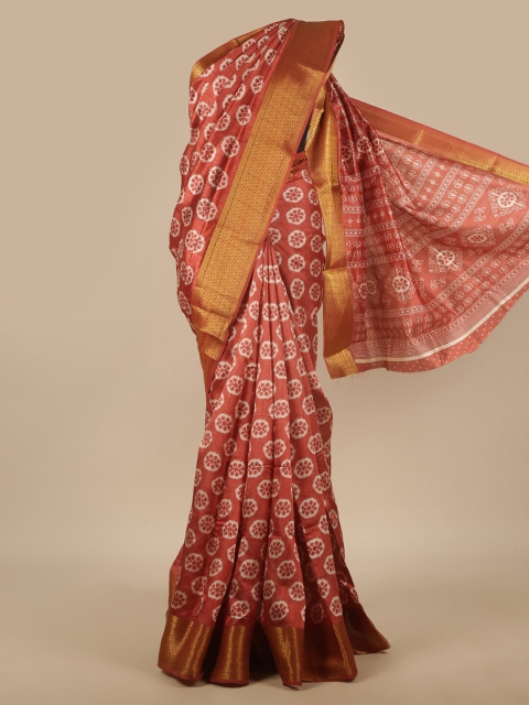 

Pothys Rust & White Ethnic Motifs Zari Saree