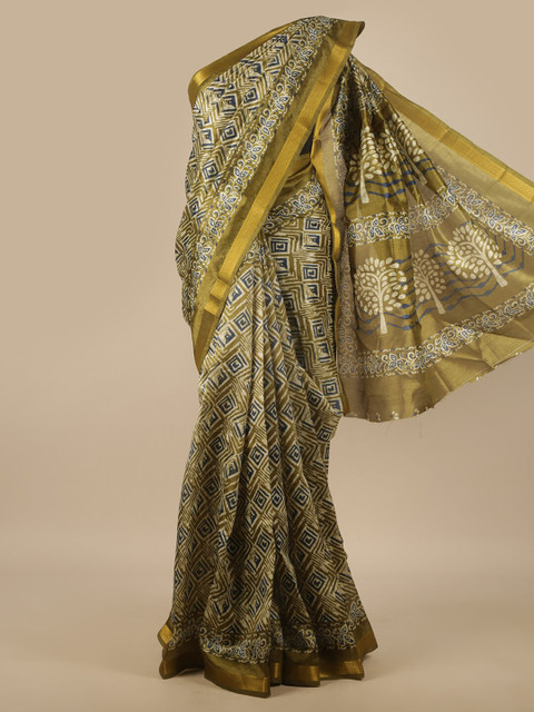 

Pothys Green & Navy Blue Ethnic Motifs Zari Saree