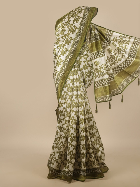 

Pothys White & Green Floral Printed Saree