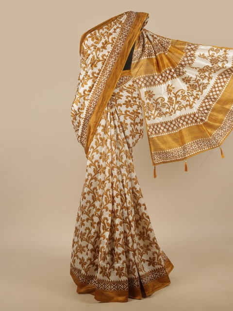 

Pothys White & Camel Brown Floral Beads and Stones Saree