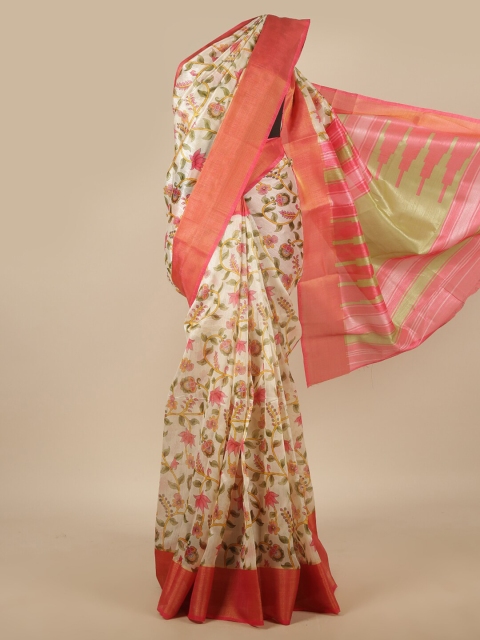 

Pothys White & Red Floral Zari Saree