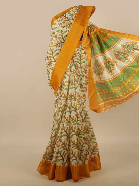 

Pothys White & Orange Floral Printed Saree