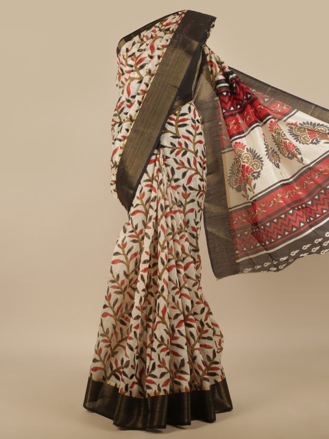 

Pothys White & Red Floral Zari Saree
