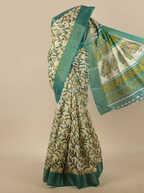 

Pothys Off-White & Blue Floral Printed Zari Saree