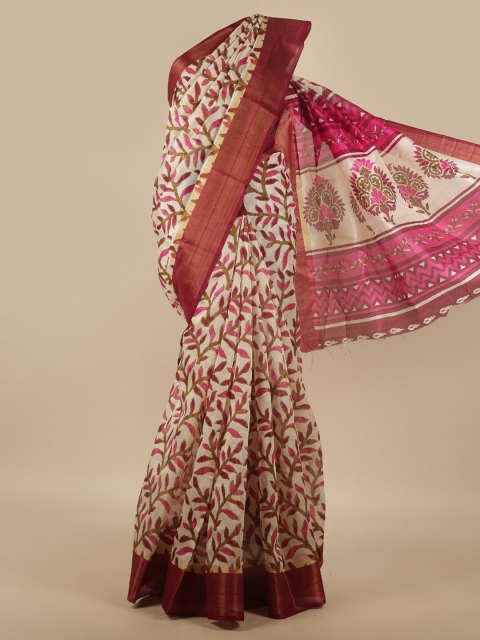 

Pothys White & Green Floral Saree