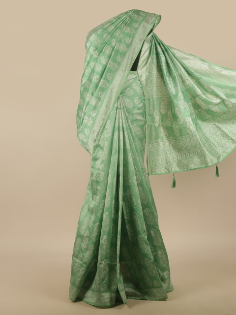 

Pothys Green & White Paisley Beads and Stones Saree