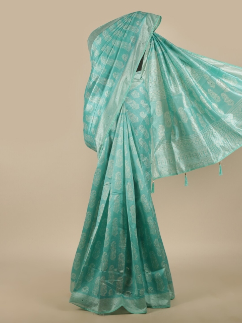

Pothys Blue & Silver-Toned Ethnic Motifs Printed Saree