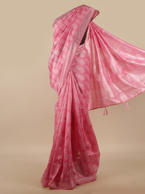 

Pothys Pink & White Paisley Saree