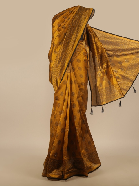 

Pothys Mustard & Black Floral Printed Saree