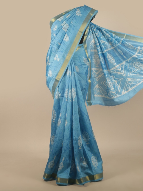 

Pothys Blue & White Floral Zari Saree